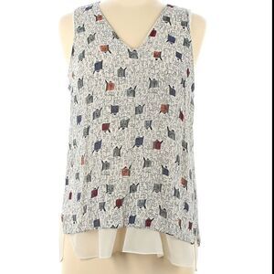 NIC+ZOE Sleeveless Blouse Newspaper Man Graphic Print Cream Women’s Size Large